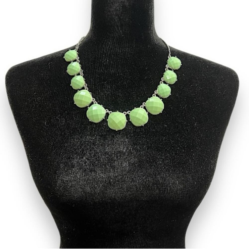 Light green statement, necklace, and faux gems Silver tone &  matching earrings